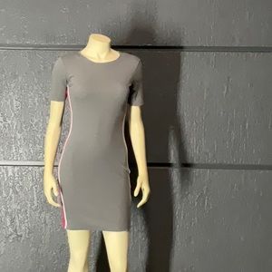 Grey dress with pink and white stripes